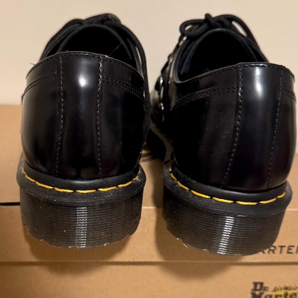 Dr. Martens Black Leather Lace-Up Women’s Shoes with Yellow Stitching - Picture 6 of 13